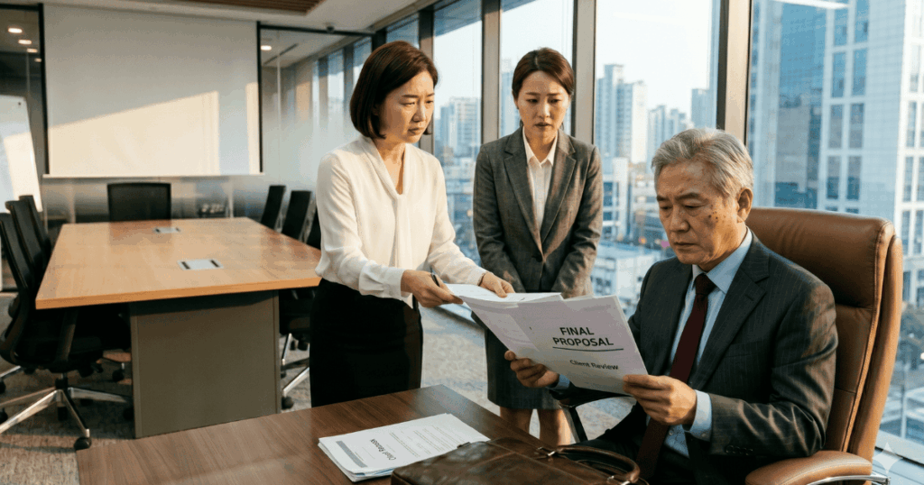 기업 경쟁력 브랜딩 부족으로 마음에 들어하지 않는 클라이언트